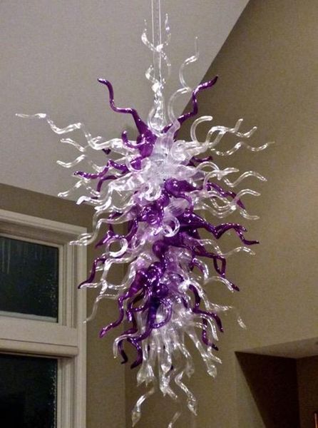 

elegant clear and purple glass long chandelier dinning room art decor handmade blown glass luxury chandelier