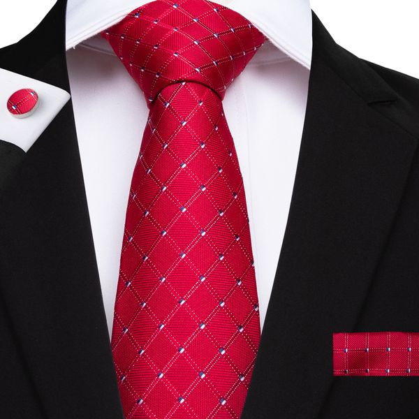 

привет-tie красный плед шелковый галстук набор для мужчин hanky ​​запонки jacquard woven шеи галстук мужские set бизнес работы свадебное n-7, Black;blue