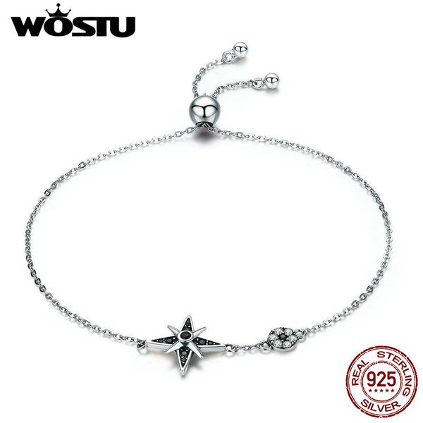 

wostu new trendy 925 sterling silver chain star light link браслет для женщин мода браслет s925 серебряные украшения подарков cqb060, Black