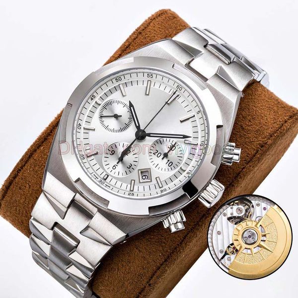 

watch overseas 5500v-110a-b075 watch 7750 automatic chronograph sapphire crystal stainless steel transparent case back men watch, Slivery;brown
