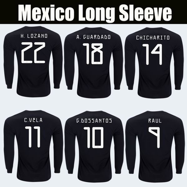 

New 2019 Mexico Home Black Long Sleeve Soccer Jersey 19/20 Gold Cup CHICHARITO H.LOZANO RAUL VELA CARLOS DOS SANTOS 2018 Fottball Shirts