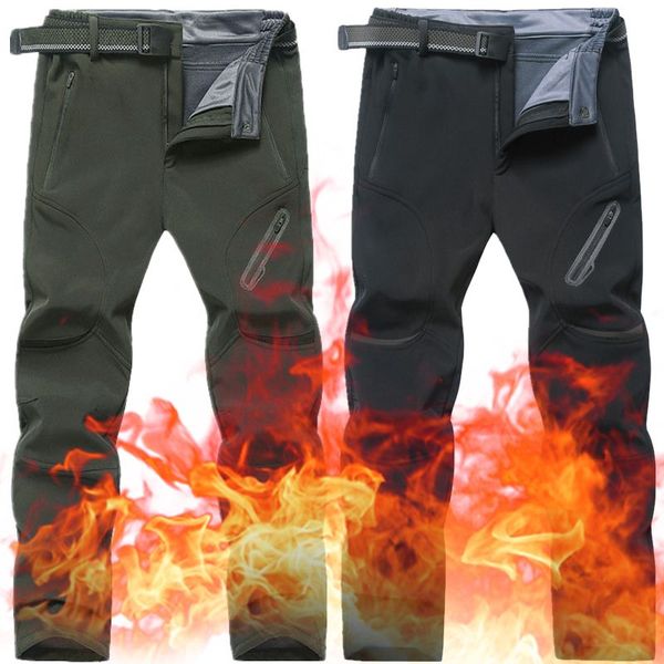 

mens polar fleece hiking pants waterproof windproof outdoor thick warm trousers male thermal trekkign camping climbing snow pant, Black;green