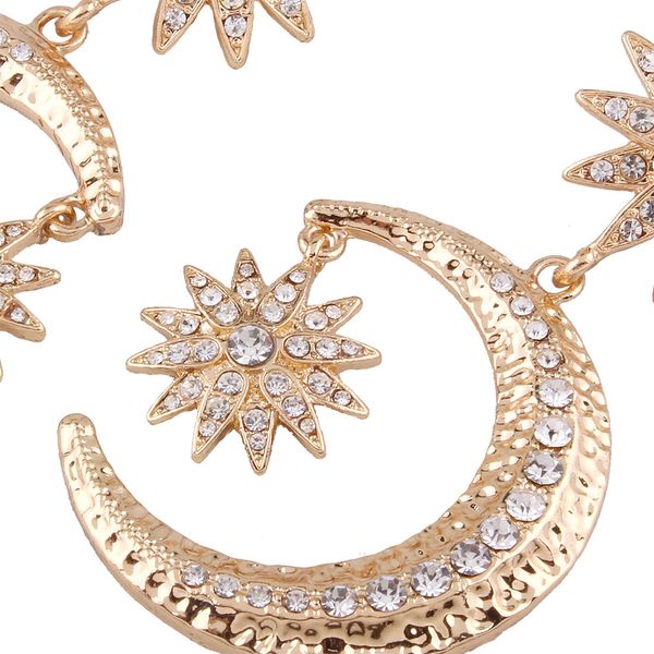 

wholesale- fashion designer exaggerated diamond rhinestone crystal cute star moon chandelier stud earrings for women girls, Golden;silver