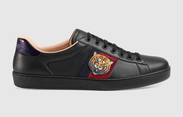 

2019 New Arrival Fashion Men Women Casual Shoes Italy Designer Sneakers Shoes Top Quality Genuine Leather Bee Embroidered Black Tiger