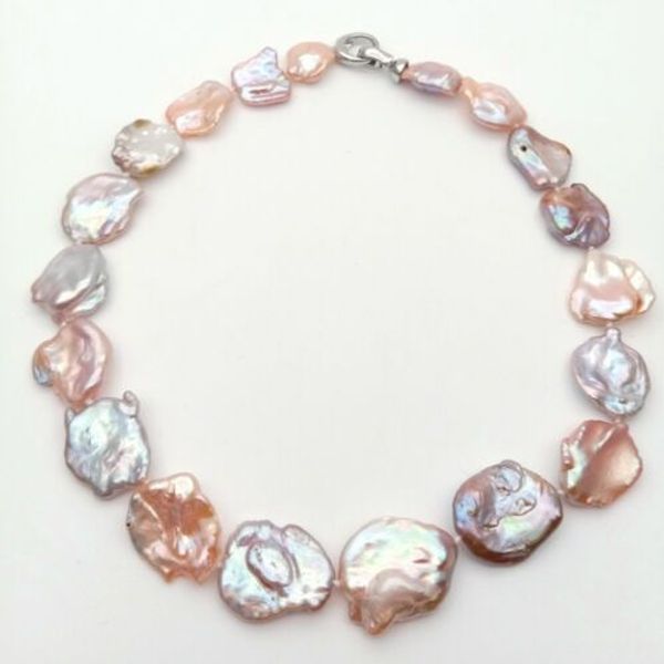

new 18'' natural purple pink cultured 18x21mm keshi pearl necklace, Silver