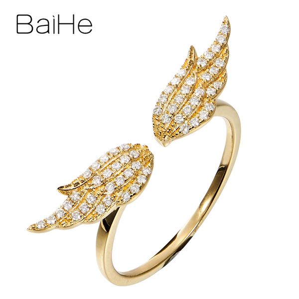 

baihe solid 14k yellow gold(au585) about 0.15ct certified h/si-si3 round cut 100% genuine natural diamonds engagement wedding women trendy, Golden;silver