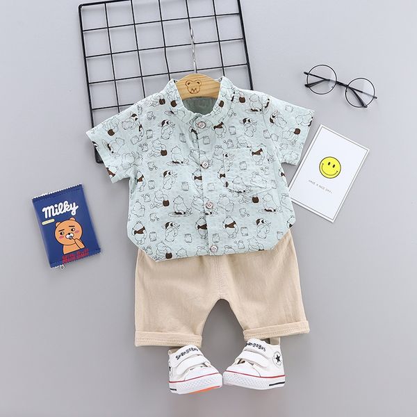 

baby boys kids clothes 2pcs sets short sleeve cartoon print t-shirt + shorts toddler casual clothing outfits summer, White