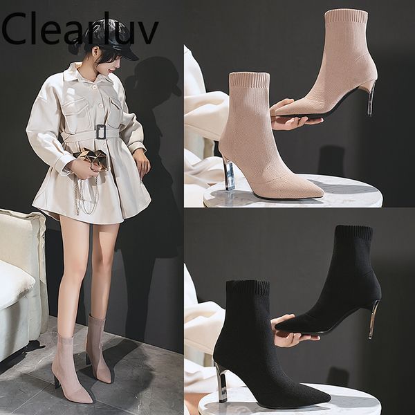 

pointed fashion women sock boots for knitting elastic boots high heels for women fashion shoes new ankle ankle, Black
