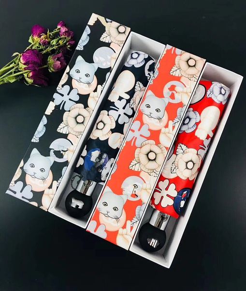 

2020 новый emoji мода cat pattern зонтик классический женский автоматический роскошный винтажный логотип зонтик для дождя или солнца подароч