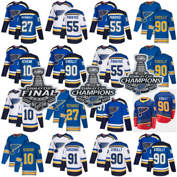 

2019 stanley cup champions st. louis blues 90 ryan o'reilly 50 binnington 17 schwartz 55 parayko schenn 91 vladimir tarasenko hockey je, Black;red