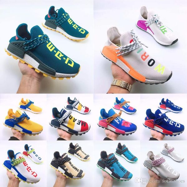 

2019 human race hu trail x pharrell williams mens designer shoes solar pack afro holi blank canvas mens trainers women sports sneakers, Black