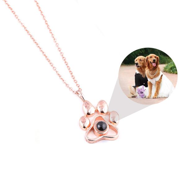 

cat dog pet p projection pendant necklace footprints 100 languages i love you choker necklace for women men jewelry, Silver