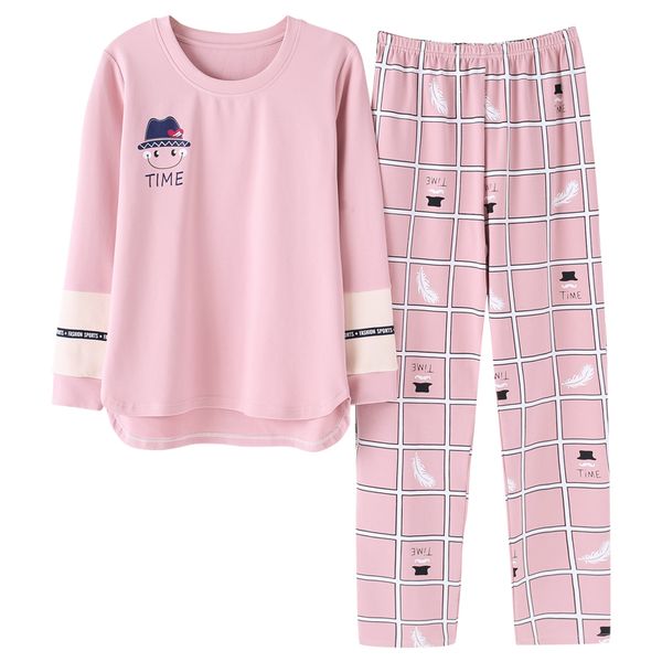 

2019 spring home couple lounge gift pajamas sets women print cotton carton fashion men long sleeve sleepwear suit 2 piece sexy, Black;red