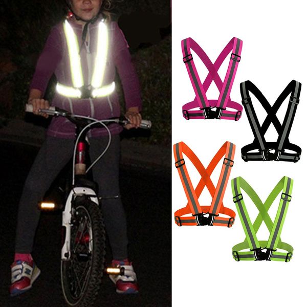 

outdoor cycling safety protective vest bike bicycle light reflecing elastic harness night riding running jogging, Black
