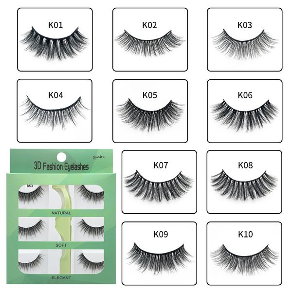 

3 pairs 3d mink hair false eyelashes with a tweezer set fluffy natural long resuable eye lashes handmade eye makeup extension