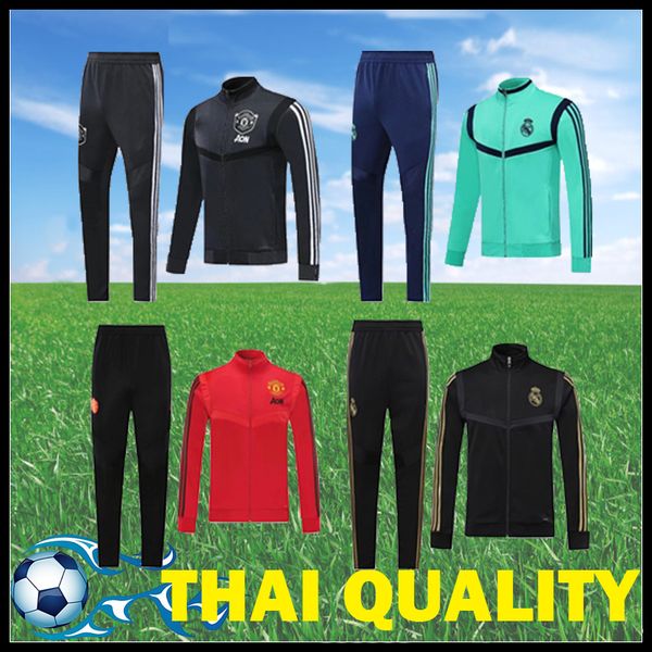 

real madrid tracksuit real madrid jerseys manchester 2019 2020 united football kits soccer man tracksuit football training suit jacket, Black