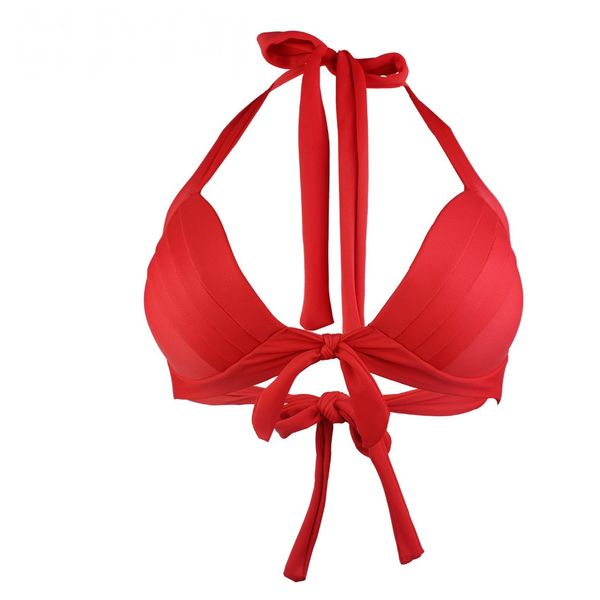 

vintage halterneck bikini women bandage swimwear two piece separate solid red black push up bra plus size 2xl 3xl 4xl
