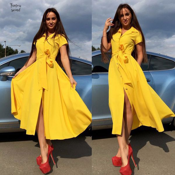 

2019 short sleeve summer dress elegant short sleeve turn down collar ol maxi dresses hight street vestido long dress slim, Black;gray