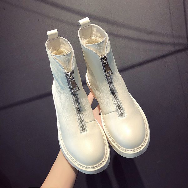 

leather front zip booty women's new cotton padded boots in autumn and winter 2018 winter boots women women, Black