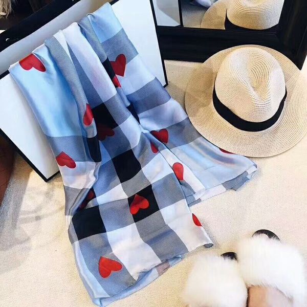 

Fashionable women spring, summer and autumn silk scarves luxury brand heart-shaped plaid design scarf shawl size about 180*90c