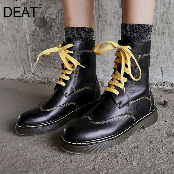 

deat] 2019 new autumn winter round toe cross bandage pu leather casual personality single women short boots fashion tide 10d183, Black