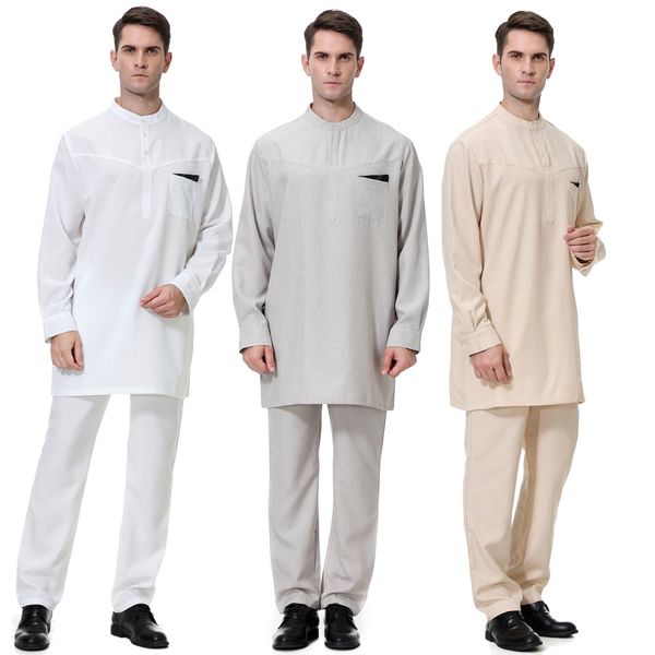 

islamic men thobe thawb caftan suit muslim arab sets abaya jilbab moslem pants robes eid worship service middle east ramadan, Red