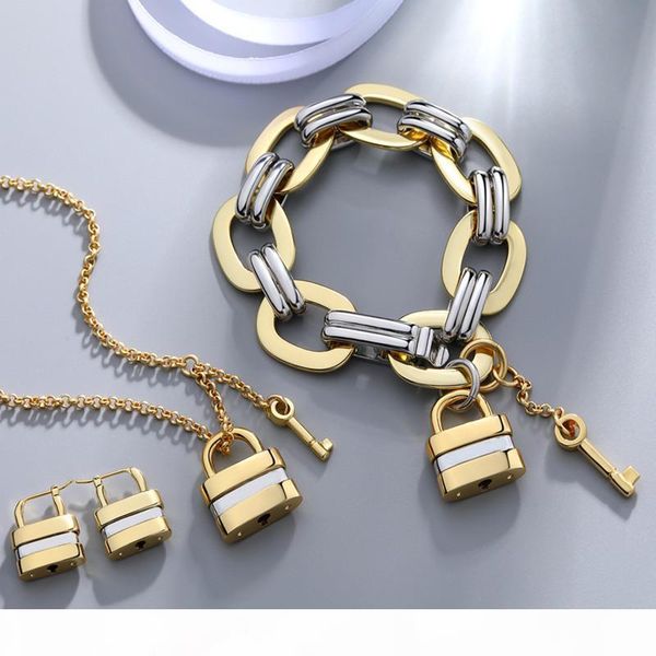 

hotsale уникальный дизайн женщины ювелирные изделия желтого золота гальваническим замок браслет серьги ожерелье для девочек женщин для парти, Golden;silver
