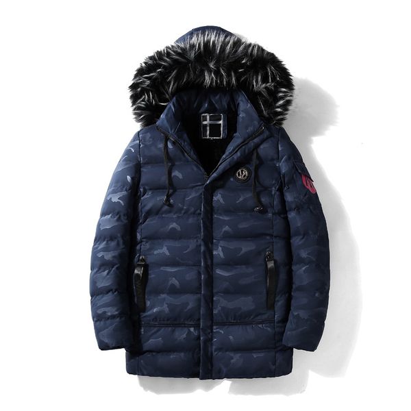 

new winter jacket men camouflage thick warm windbreaker parka men hooded fur collar mid-long outerwear parka hombre, Black