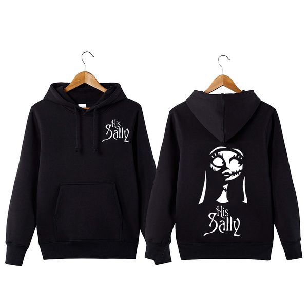 

nightmare before christmas jack and sally couple hoodies sally jack skellington halloween hoody his and her hoodie sweatershirt, Black