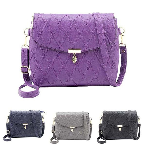 

women solid color rhombic pattern leaf pendant faux leather crossbody sling bag bolsos mujer de marca famosa 2019 bolsa feminina