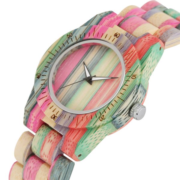 

bamboo wood women watch quartz movement creative colorful wooden ladies bangle wristwatch analog display female clock, Slivery;brown