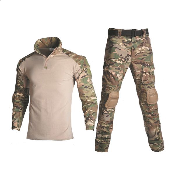

tactical camouflage uniform clothing suit us army multicam combat two piece set and pants elbow knee pads, Gray