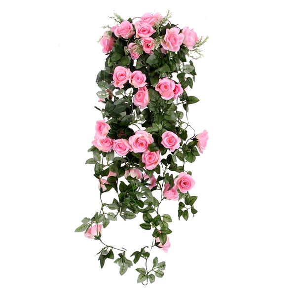 

artificial rose silk flower garland ivy vine outdoor indoor hanging decor-pink