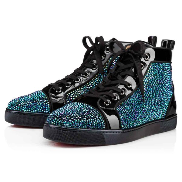 

original box]france luxury red bottom sneaker party birthday shoes veau velours louflat women strass men's flat scintillating crystals, Black