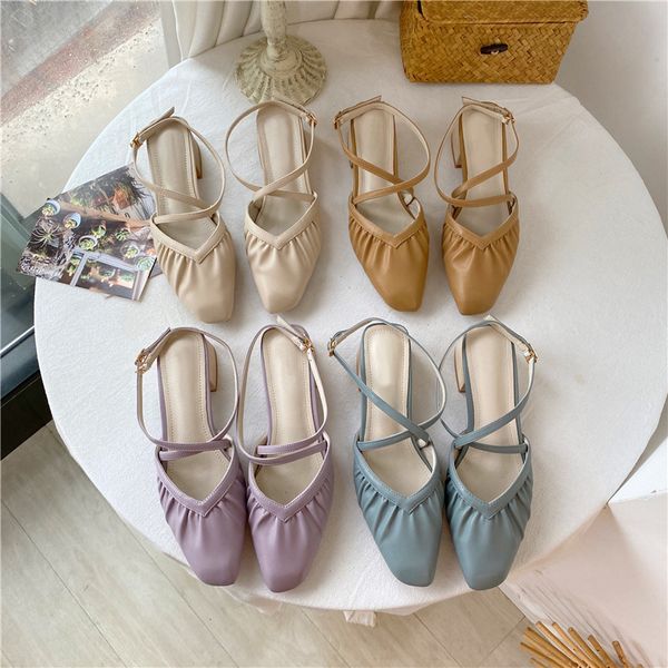 

лето насосы сандалии высокие каблуки женщины коренастый толстые пятки цвета конфеты способа вскользь квадратным носком низкий каблук женская, Black