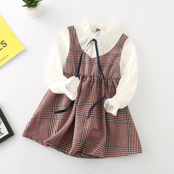 

Girls Cartoon Plaid Dress Baby Princess Clothes Wholesale Spring 2019, White
