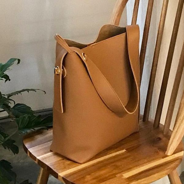 

fashion all-match bucket bag simple style pu leather shoulder women's handbag female bag casual black/brown color large totes