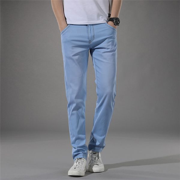 

men's jeans summer thin business casual slim straight jeans stretch denim pants trousers classic cowboys young man jean 40,g208, Blue