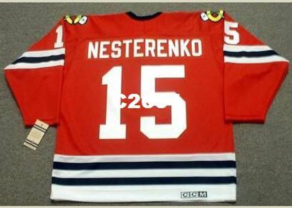 

mens # 15 eric нестеренко чикаго блэкхокс 1963,1967 ccm урожай ретро хоккей джерси или заказ любое имя или номер ретро-джерси, Black;red