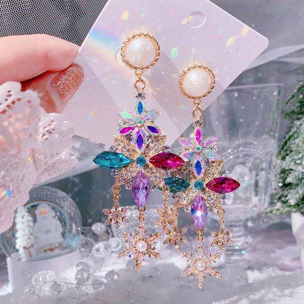 

mwsonya new elegant luxury crystal waterdrop dangle earrings for women snowfale flower party long pendientes jewelry gifts, Silver
