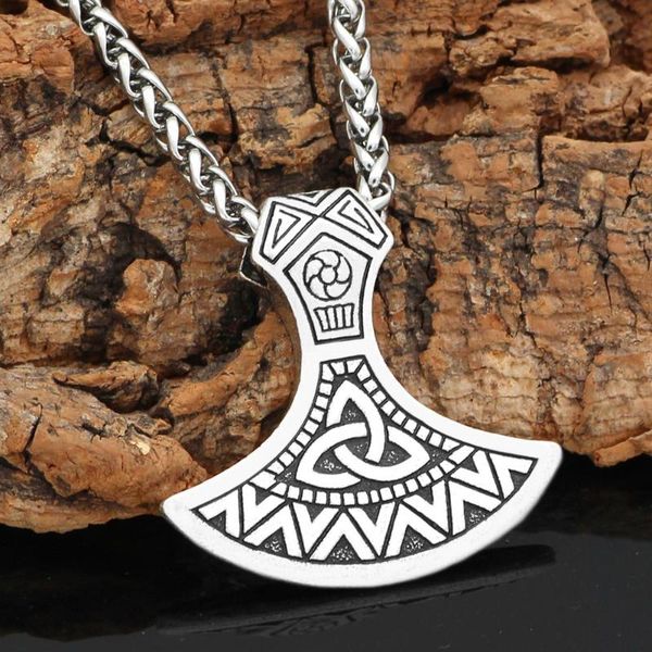 

men norse viking axe odin symbol raven amulet pendant necklace, Silver