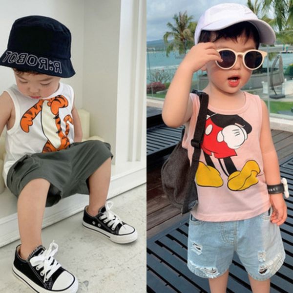 

l mom wear baby cartoon pattern printed sleeveless l mom boy vest vest wear boy baby cartoon pattern printed sleeveless top, Blue