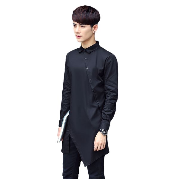 

s~5xl 2019 new men's clothing plus size gd medium length long sleeve irregular nightclub performance wear hair stylist shirt, White;black