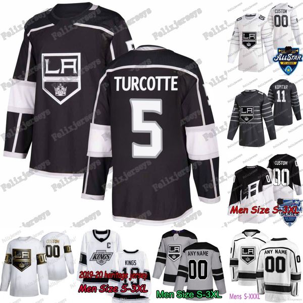 

5 alex turcotte los angeles kings 11 anze kopitar jeff carter drew doughty adrian kempe kyle clifford tyler toffoli alex iafallo jersey, Black;red