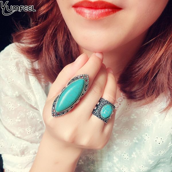

yumfeel brand new tibetan silver vintage turquoise ring women 3 model choice finger ring jewelry, Golden;silver