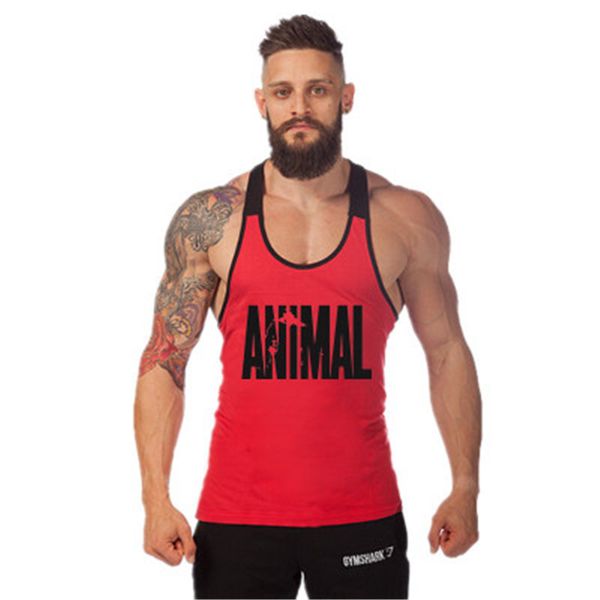 

2017 new print animal letter gyms mens tank sleeveless tank bodybuilding fitness men' gyms singlets workout clothes, White;black