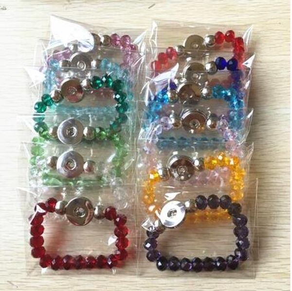 

new crystal beads handmade elastic bracelet 18mm snap button charm bracelets & bangles for woman snap button jewelry 10pcs/lot, Golden;silver