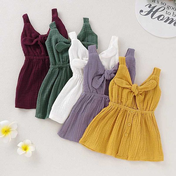 

girl's dresses girls princess kids solid dress cotton linen summer bow backless, Red;yellow