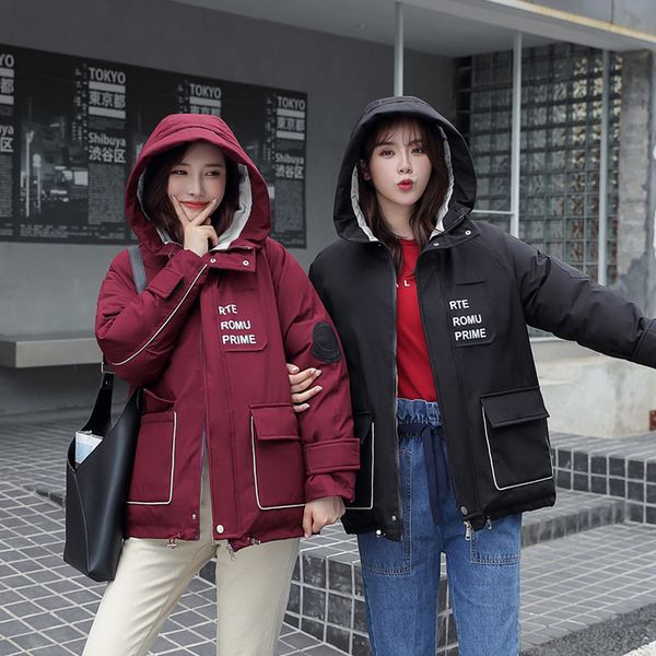 

2019 new women's down jacket bread clothes winter down coat double breasted letter printing casual warm parka snow outwear, Black