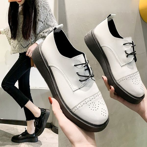 

shoes woman flats round toe casual female sneakers clogs platform dress new winter creepers cross lace-up basic solid fabric, Black